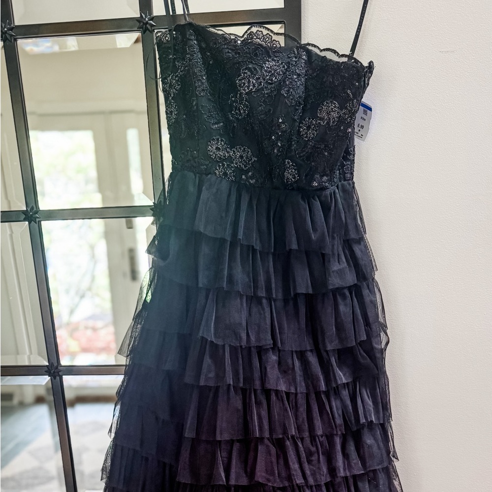 Masquerade Black Ruffled Strapless Gown